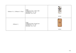 111	
iPhone 6 & iPhone 6 Plus
Logo
Composizione 100% PVC
Larghezza 7.0 cm
Altezza 14.0 cm
iPhone 6
Logo
Composizione Plastica
Larghezza 7.0 cm
Altezza 14.0 cm
	
 