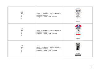 62	
XXS
XS
S
M
L
Logo - Jersey - Collo tondo -
Maniche corte
Composizione 100% Cotone
XXS
XS
S
M
L
Logo - Jersey - Collo tondo -
Maniche corte
Composizione 100% Cotone
XXS
XS
S
M
L
Logo - Stampa - Collo tondo -
Maniche corte
Composizione 100% Cotone
 