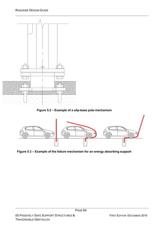 ROADSIDE DESIGN GUIDE
PAGE 84
05 PASSIVELY SAFE SUPPORT STRUCTURES &
TRAVERSABLE OBSTACLES
FIRST EDITION -DECEMBER 2016
Figure 5.2 – Example of a slip-base pole mechanism
Figure 5.3 – Example of the failure mechanism for an energy absorbing support
 