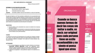 CUALIDADES
DEL TEXTO
SENCILLE
Z
PRECISIO
N
CLARIDAD
RESPETO
Y
CORTECI
A
Escribir con
palabras
conocidas y
de uso
común, pues
los vocablos
pedantes y
rebuscados
oscurecen el
pensamiento
Incidir
directamente
en el tema,
sin palabras
ni frases
innecesarias,
las ideas se
transmitirán
sin rodeos en
forma directa
No debe
presentarse a
falsas
interpretaciones
. Las oraciones
y los párrafos
debe ser de
poca extencion
para evitar
dudas o
ambigüedades
Cuando se busca
nuevas formas de
decir las cosas sin
imitar a nadie, es
decir, ser original
pues cada persona
tiene un estilo
inconfundible y no
siente ni pensa
igual que otros
El tono de la
redacción
debe ser
respetuoso,
cordial ,
capaz de
persivir
positivament
e al lector,
aunque hay
circunstancia
s que oligan
ORIGINALIDAD
 