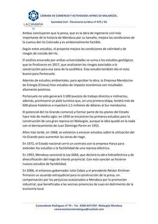 CÁMARA DE COMERCIO Y ACTIVIDADES AFINES DE MALARGÜE.
Sociedad Civil - Personería Jurídica nº 875 / 65
Comandante Rodríguez...