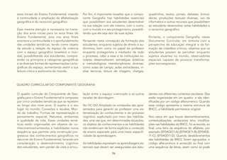 79
anos iniciais do Ensino Fundamental, visando
à continuidade e ampliação da alfabetização
geográfica e do raciocínio geográfico.
Essa mesma atenção é necessária na transi-
ção dos anos inicias para os anos finais do
Ensino Fundamental, pois nos anos finais
acontece a continuidade e o aprofundamento
das unidades temáticas, tendo como objeto
de estudo a relação do espaço de vivência
com o espaço geográfico brasileiro e mun-
dial, possibilitando aos estudantes, compre-
ender os princípios e categorias geográficas
e as diversas formas de representações carto-
gráficas do espaço, aumentando assim a sua
leitura crítica e autônoma do mundo.
Por fim, é importante ressaltar que o compo-
nente Geografia traz habilidades essenciais
que possibilitam aos estudantes desenvolver
na sua relação com ele mesmo, com o outro,
com o mundo e o seu protagonismo, possibili-
tando que ele seja ator de suas ações.
Pensando nesta concepção da formação dos
estudantes, enquanto sujeitos de direito e au-
tônomos, bem como no papel do professor
enquanto protagonista e mediador de todo
o processo, cabe a esse e às instituições es-
colares desenvolverem estratégias didáticas
e metodológicas interdisciplinares diversas,
como aulas de campo, aulas extraclasses, vi-
sitas técnicas, leitura de imagens, charges,
quadrinhos, textos, jornais, debates, brinca-
deiras, produções textuais diversas, uso da
informática e outros recursos que possibilitem
ao estudante desenvolver estas habilidades e
o raciocínio geográfico.
Portanto, o componente Geografia, nesse
Documento Curricular, em sintonia com a
perspectiva da educação integral e da for-
mação de cidadãos críticos, objetiva que os
estudantes possam se perceber enquanto
sujeitos atuantes no mundo, observadores
espaciais capazes de provocar transforma-
ções socioespaciais.
QUADRO CURRICULAR DO COMPONENTE GEOGRAFIA
O quadro curricular do Componente de Geo-
grafia para o Ensino Fundamental é composto
por cinco unidades temáticas que se repetem
ao longo dos nove anos: O sujeito e o seu
lugar no mundo; Conexões e escalas; Mun-
do do trabalho; Formas de representação e
pensamento espacial; Natureza, ambientes
e qualidade de vida. Essas unidades temá-
ticas estão organizadas em objetos de co-
nhecimentos/conteúdos e habilidades numa
sequência que permite uma construção pro-
gressiva dos conhecimentos geográficos no
decorrer do Ensino Fundamental, levando em
consideração o desenvolvimento cognitivo
dos estudantes, sem perder de vista a articu-
lação entre o espaço vivenciado e as outras
escalas de abordagem.
No DC-GO Ampliado os conteúdos são apre-
sentados para garantir ao professor uma sis-
tematização do conhecimento e do processo
cognitivo, explicitado por meio das habilida-
des, uma vez que, em determinadas situações,
os objetos de conhecimentos e as habilidades
não evidenciam de forma explícita o conteúdo
de ensino esperado para uma maior especifi-
cidade da aprendizagem.
As habilidades expressam as aprendizagens es-
senciais que devem ser asseguradas aos estu-
dantes nos diferentes contextos escolares. Elas
estão organizadas em um quadro e são iden-
tificadas por um código alfanumérico. Quando
esse código apresenta a mesma estrutura da
BNCC, a habilidade permanece original.
Nos casos em que houve desmembramentos,
contextualizações, acréscimos e/ou modifica-
ções nas habilidades da BNCC, foi acrescida, ao
final, uma letra da sequência do alfabeto, por
exemplo:(EF04GE11-A);(EF04GE11-B);(EF04GE-
11-C); (EF04GE11-D). Quando desdobramentos
das habilidades da BNCC foram agrupados, o
código alfanumérico é acrescido ao final com
uma sequência de letras, assim como se pode
 