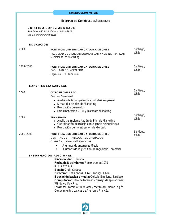 formato curriculum vitae actualizado chile