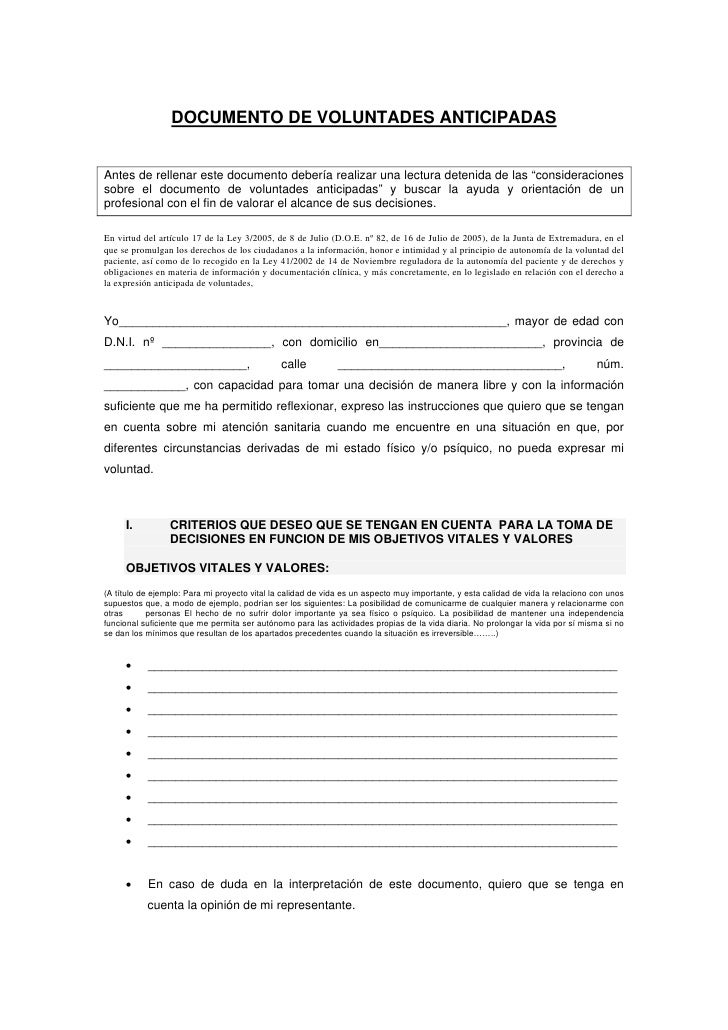 Resultado de imagen de documento voluntades anticipadas