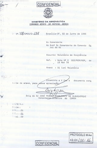 Documento do ministério da aeronáutica do brasil sobre ovnis