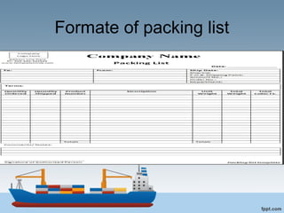 Formate of packing list
 
