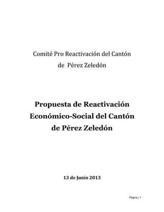 Página | 1
Comité Pro Reactivación del Cantón
de Pérez Zeledón
Propuesta de Reactivación
Económico-Social del Cantón
de Pérez Zeledón
13 de Junio 2013
 