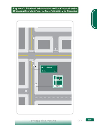 -253-CAPÍTULO 2 / 2-4 SEÑALES INFORMATIVAS
Esquema 3: Señalización Informativa en Vías Convencionales
Urbanas utilizando Señales de Preseñalización y de Dirección
 
