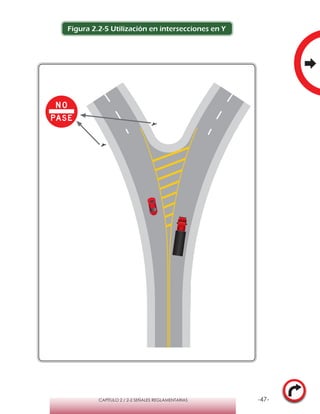 -47-CAPÍTULO 2 / 2-2 SEÑALES REGLAMENTARIAS
Figura 2.2-5 Utilización en intersecciones en Y
 