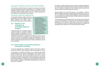 26 27
La aplicación de las
capacidades descritas para
el logro de la competencia
relacionada con la explicación
científica contribuirá
significativamente a la
formación del estudiante, al
poner en juego la comprensión
e inferencia de ideas de
una fuente de información,
permitiendo un aprendizaje
significativo que le posibilite,
a su vez, transferir esa
comprensión a diversas
situaciones problemáticas.
Capacidad: Comprende y aplica conocimientos científicos
Es la capacidad de establecer relaciones y organizar los conceptos, principios, teorías
y leyes que interpretan la estructura y funcionamiento de la naturaleza y productos
tecnológicos. Esto permite explicar o predecir las causas y consecuencias de hechos
en contextos diferentes. Involucra abstraer y aislar de un contexto los elementos que
forman parte de un modelo científico que se comprende.
Capacidad: Argumenta científicamente
Es la capacidad de elaborar y justificar proposiciones
fundamentadas en evidencias halladas en diversas
fuentes informativas, para explicar hechos o
fenómenos de la naturaleza y productos tecnológicos.
2.2.2	 Matriz: Explica el mundo físico, basado en
conocimientos científicos
La matriz de capacidades de la competencia «Explica el mundo físico, basado en
conocimientos científicos» contiene indicadores de logro del aprendizaje para el ciclo III.
La matriz general se ha dividido, para facilitar su uso, en tres grandes ejes: Materia
y energía; Mecanismo de los seres vivos y Biodiversidad, y Tierra y universo. En cada
eje hay una matriz con tres columnas, correspondientes al ciclo anterior, el actual y
el posterior, para visualizar cómo «llegan» nuestros estudiantes del ciclo anterior,
qué se espera de ellos en el presente ciclo y qué se tiene previsto para después. Esta
información permitirá elaborar un diagnóstico de nuestros estudiantes en función de los
logros alcanzados, y determinar las necesidades de aprendizaje para continuar con el
desarrollo de la competencia.
2.2.1	 Relación con los
estándares de
aprendizaje: Mapas de
progreso
El mapa de progreso de la competencia «Explica el
mundo físico, basado en conocimientos científicos»
describe el estándar de aprendizaje, es decir, el
aprendizaje esperado al finalizar el ciclo III, así como
el estándar de un ciclo anterior y uno posterior, con la finalidad de considerar y atender,
a través de la enseñanza, esta diversidad de logros de aprendizaje en el aula. Los
mapas de progreso son un referente para la planificación y la evaluación, pues nos
muestran el desempeño global que deben alcanzar nuestros estudiantes en cada una
de las competencias.
Las matrices son útiles para diseñar nuestras sesiones de enseñanza-aprendizaje,
pero también pueden ser útiles para diseñar instrumentos de evaluación. No olvidemos
que en un enfoque por competencias, al final, debemos generar instrumentos que
permitan evidenciar el desempeño integral de las mismas.
Algunos indicadores son más sencillos que otros, y se complejizan en función al
desarrollo cognitivo del estudiante y a la dificultad de la información que se aborda. Por
ello, con la experiencia de nuestras prácticas pedagógicas, conocimiento del contexto
y de las características de nuestros estudiantes, tomaremos decisiones acertadas para
desarrollar dichos aprendizajes.
Es preciso reiterar que los indicadores descritos en las matrices para cada capacidad
son los más representativos. Sin embargo, para este ciclo, deberíamos considerar la
posibilidad de que las regiones, las instituciones o nosotros mismos incorporemos
otros indicadores que surjan de las propias demandas, intereses y necesidades de
aprendizaje, según el contexto en el cual se desarrolla el proceso educativo.
 