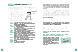 74 75
Para esta capacidad, canalizaremos la reflexión y discusión de los grupos a fin de que
puedan llevar a cabo las siguientes acciones:
¡Ojito...! este diálogo
es solo un ejemplo.
El diálogo verdadero
se dará en el aula con
chicos verdaderos
como yo.
Capacidad: Analiza datos o información
•	 Comparar los datos obtenidos en la situación
inicial y en la final.
•	 Comparar los datos entre grupos (si
los hubiera) que realizaron el mismo
experimento.
•	 Entablardiálogossobrelabasedepreguntas
que formularemos para orientar la lectura e
interpretación de los datos. El producto será
una descripción de las relaciones cualitativas
entre los datos. Por ejemplo, este diálogo
simulado para el primer experimento puede
ayudarnos a comprender su finalidad:
Docente:	 ¿Dónde había más chanchitos de tierra en el minuto 10?
Estudiante 1:	 En el minuto 10 había más chanchitos de tierra en el ambiente
húmedo que en el ambiente seco.
Docente:	 ¿Y en el minuto 10? ¿Y en el minuto 15...?
Estudiantes 2, 3, 5: También había más chanchitos de tierra en el ambiente húmedo
que en el ambiente iluminado.
Docente:	 ¿Quieren decir que el comportamiento de los chanchitos de tierra
consistió en moverse de un ambiente al otro?
Estudiante1:	 ¡Claro!, parece que les gusta estar más en ambientes húmedos.
Docente:	 ¿Y por qué piensas que ese es su comportamiento?
Estudiante3:	 Porque en todas las observaciones que hicimos siempre había más
chanchitos de tierra en el ambiente húmedo que en el seco.
Docente:	 ¿Entonces, según estas observaciones que hemos realizado,
podemos pensar que el lugar de donde recogieron los chanchitos
de tierra será también un ambiente húmedo?
Estudiante2:	 ¡Claro! Si estaban escondidas debajo de la hojarasca, allí debe estar
oscuro, aunque… no sabemos si será húmedo.
Docente:	 ¿Y qué piensan ustedes? ¿Será un ambiente seco o húmedo?
Estudiantes:	 ¡Húmedo!
Estudiante3:	 ¿No tendríamos que comprobarlo?
Docente:	 Hummm, ¡buena observación!
«Hábitat»: Es el espacio
cuyas condiciones son las
más adecuadas para que
una especie pueda vivir y
reproducirse.
Con este diálogo se intenta promover la idea de que los «datos» deben ser interpretados
por nuestros estudiantes, basándose en las preguntas que haremos, y a partir de ellas,
construir generalizaciones. En este proceso podemos hacer afirmaciones que den lugar
a nuevas dudas y preguntas, que habrá que comprobar con nuevas observaciones o
experimentos.
Una pregunta clave que no analizamos antes es: «¿Por qué tuvimos un grupo de
control?». La observación de los ambientes húmedos (C y D) u oscuros probablemente
dará como resultado que igual número chanchitos de tierra se mantuvieron en ambos
espacios, o que tal vez algunos se limitaron a ponerse debajo del papel húmedo.
Ello es un indicador de que los chanchitos de tierra no necesitaron migrar porque
se encontraban en su ambiente «preferido». Estas razones deberán ser puestas a
consideración de los estudiantes en un diálogo al que le dedicaremos un buen rato.
Otras acciones que realizaremos:
•	Establecer algunas relaciones cuantitativas simples. Por ejemplo: «En el minuto
veinte había solo dos chanchitos de tierra en el ambiente seco, mientras que en el
ambiente húmedo había ocho».
•	Extraer conclusiones a partir de los datos obtenidos. Por ejemplo: «Los chanchitos
de tierra prefieren estar en ambientes húmedos antes que en ambientes secos, y en
ambientes oscuros antes que en ambientes iluminados».
•	Comparar las conclusiones construidas por los diferentes grupos (solo en caso de
que se hubiera decidido tener más de un grupo experimental). Por ejemplo: «En el
grupo de “los observadores” solo un chanchito de tierra se quedó en el ambiente
seco, mientras que en el grupo de “los calculadores” quedaron dos en el ambiente
seco».
•	Construir con todos, sobre la base de sus aportes, una síntesis de sus conclusiones
y expresarla así:
•	Es previsible que sus conclusiones se construyan
progresivamente, en un proceso que irá desde
solo «contar» la experiencia como un relato, hasta
aclarar el concepto de hábitat y llegar a una
generalización más amplia.
•	Procuraremos hacer sugerencias indirectas y,
mejor aún, preguntas que conduzcan a esa
generalización.
«Si los chanchitos de tierra están en un ambiente seco e iluminado, su
comportamiento será irse hacia un ambiente húmedo y oscuro».
 