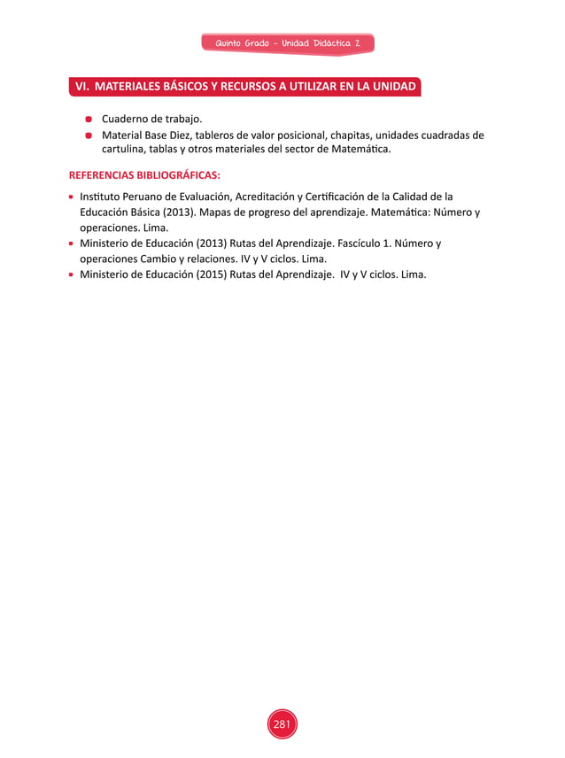 Unidad Didáctica 02 Área Matemática Quinto Grado de Primaria 2015Me