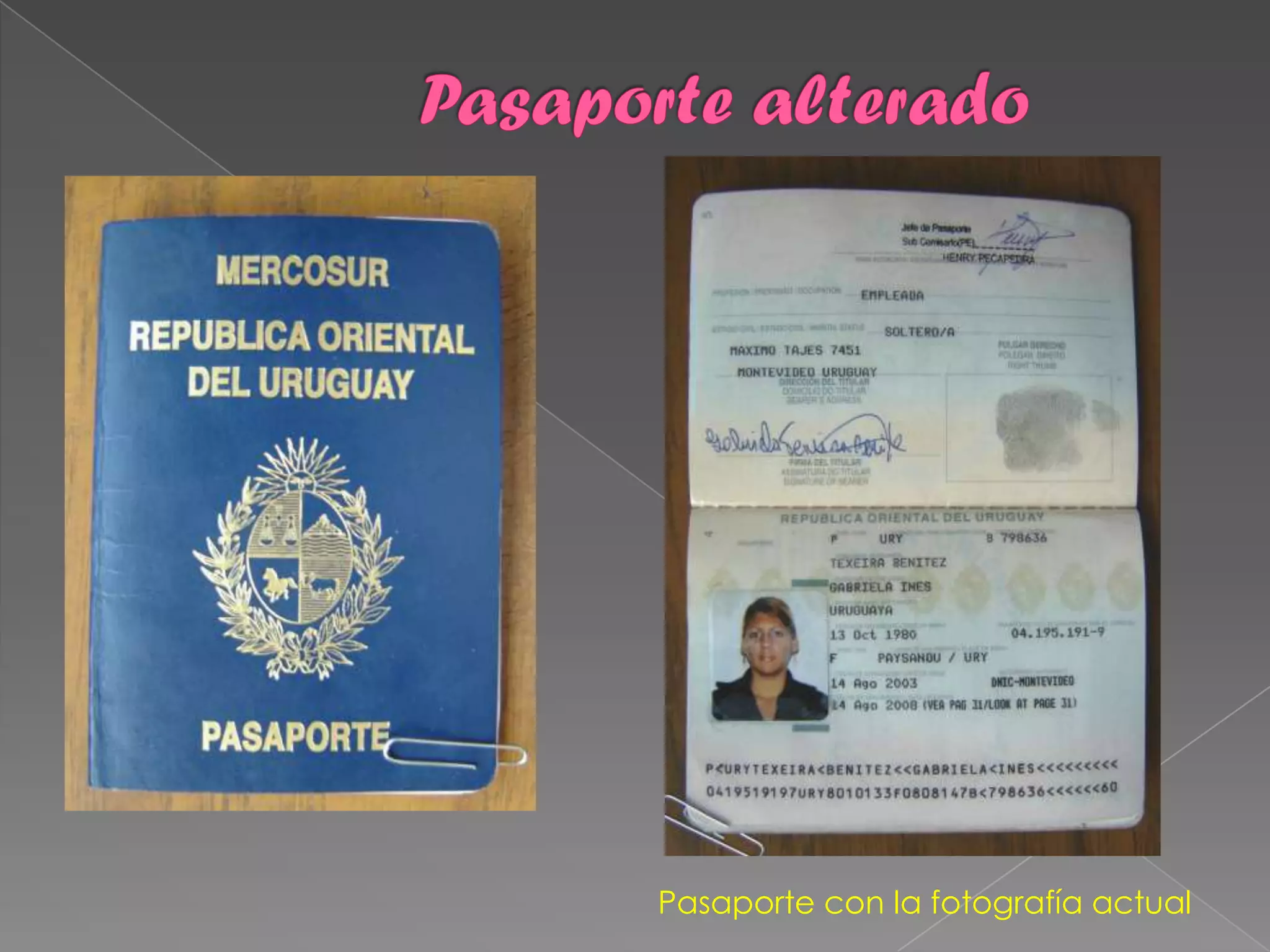 Pasaporte con la fotografía actual
 