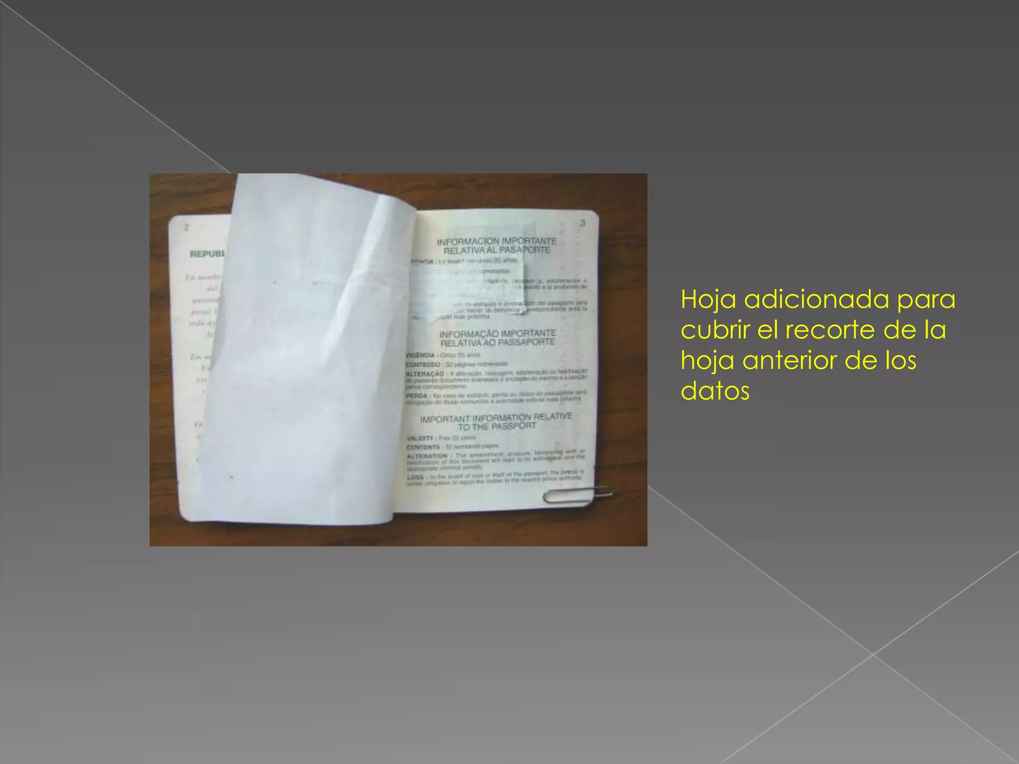Hoja adicionada para
cubrir el recorte de la
hoja anterior de los
datos
 