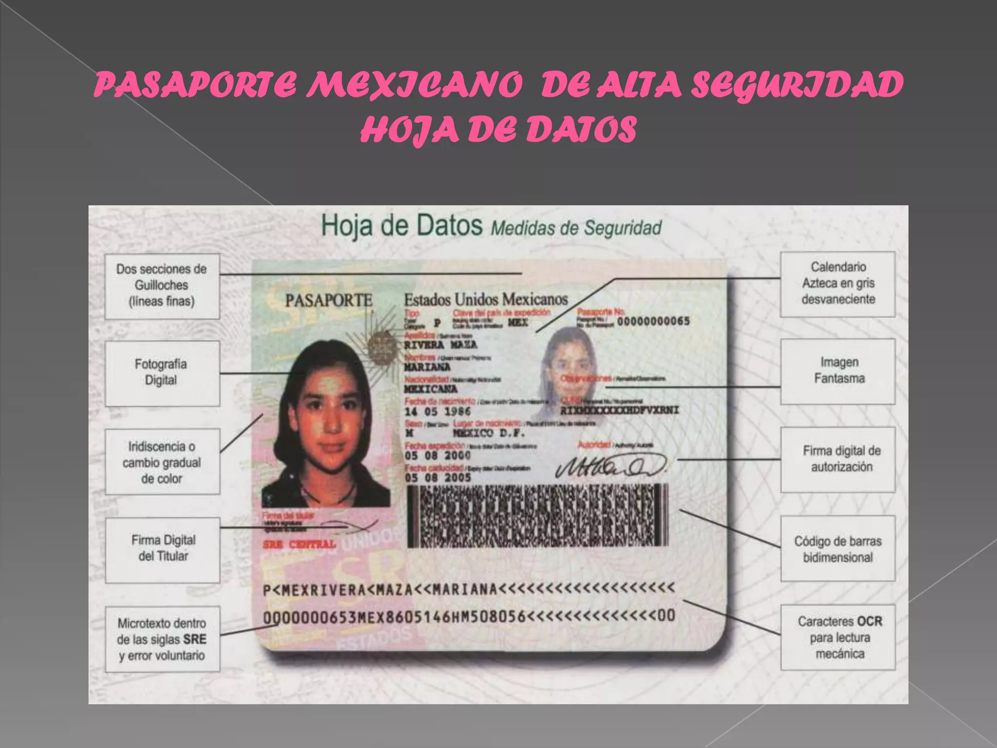 PASAPORTE MEXICANO DE ALTA SEGURIDAD
            HOJA DE DATOS
 