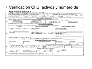 • Verificación CIIU, activos y número de
trabajadores
 