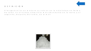 D E F I N I C I Ó N
E l m a g n e s i o e s u n m e t a l m u y c o m ú n e n l a n a t u r a l e z a e n f o r m a
d e s a l e s . E s e l o c t a v o e l e m e n t o m á s a b u n d a n t e e n l a t i e r r a y e l
s e g u n d o , d e s p u é s d e l s o d i o , e n e l m a r
 