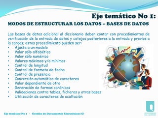 Eje temático No 1:El Documento Electrónico – ELEMENTOS LEGALESAsí mismo para que se cumplan los elementos anteriores es indispensable tener en cuenta:La forma como se genero el documento.