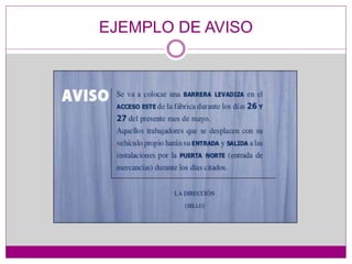 EJEMPLO DE AVISO 
 