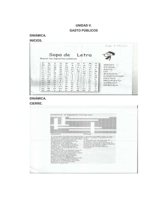 UNIDAD V.
GASTO PÚBLICOS
DINÁMICA.
INICIOS.
DINÁMICA.
CIERRE.
 