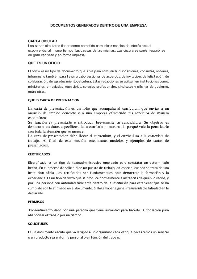 Documentos generados dentro de una empresa