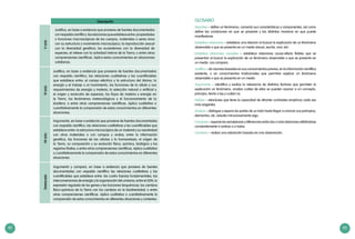 82 83
Descripción
Vciclo
Justifica, en base a evidencia que proviene de fuentes documentadas
conrespaldocientífico,lasrelacionesqueestableceentre:propiedades
o funciones macroscópicas de los cuerpos, materiales o seres vivos
con su estructura y movimiento microscópico; la reproducción sexual
con la diversidad genética; los ecosistemas con la diversidad de
especies; el relieve con la actividad interna de la Tierra; o entre otras
comprensiones científicas. Aplica estos conocimientos en situaciones
cotidianas.
VIciclo
Justifica, en base a evidencia que proviene de fuentes documentadas
con respaldo científico, las relaciones cualitativas y las cuantificables
que establece entre: el campo eléctrico y la estructura del átomo; la
energía y el trabajo o el movimiento, las funciones de la célula y sus
requerimientos de energía y materia; la selección natural o artificial y
el origen y evolución de especies; los flujos de materia y energía en
la Tierra, los fenómenos meteorológicos y el funcionamiento de la
biosfera; o entre otras comprensiones científicas. Aplica cualitativa o
cuantitativamente la comprensión de estos conocimientos en diferentes
situaciones.
VIIciclo
Argumenta, en base a evidencia que proviene de fuentes documentadas
con respaldo científico, las relaciones cualitativas y las cuantificables que
establece entre: la estructura microscópica de un material y su reactividad
con otros materiales o con campos y ondas; entre la información
genética, las funciones de las células y la homeostasis; el origen de
la Tierra, su composición y su evolución física, química, biológica y los
registros fósiles; o entre otras comprensiones científicas. Aplica cualitativa
o cuantitativamente la comprensión de estos conocimientos en diferentes
situaciones.
Destacado
Argumenta y compara, en base a evidencia que proviene de fuentes
documentadas con respaldo científico las relaciones cualitativas y las
cuantificables que establece entre: las cuatro fuerzas fundamentales, las
interconversiones de energía y la organización del universo; entre el ADN, la
expresión regulada de los genes y las funciones bioquímicas; los cambios
físico-químicos de la Tierra con los cambios en la biodiversidad; o entre
otras comprensiones científicas. Aplica cualitativa o cuantitativamente la
comprensión de estos conocimientos en diferentes situaciones y contextos.
GLOSARIO
Describe – define un fenómeno, comenta sus características y componentes, así como
define las condiciones en que se presenta y las distintas maneras en que puede
manifestarse.
Establece relaciones – establece una relación al buscar la explicación de un fenómeno
observable o que se presenta en un medio (visual, escrito, oral, etc)
Establece relaciones causales – establece relaciones causa-efecto fiables que se
presentan al buscar la explicación de un fenómeno observable o que se presenta en
un medio. Las compara.
Justifica – da razones basadas en sus conocimientos previos, en la información científica
existente, o en conocimientos tradicionales que permitan explicar un fenómeno
observable o que se presenta en un medio.
Argumenta – identifica y evalúa la relevancia de distintos factores que permiten la
explicación un fenómeno, analiza cuáles de ellos se pueden asociar a un concepto,
principio, teoría o ley y cuáles no.
Fiables – relaciones que tiene la capacidad de afrontar contrastes empíricos cada vez
más exigentes.
Analiza – distingue y separa las partes de un todo hasta llegar a conocer sus principios,
elementos, etc, estudia minuciosamente algo.
Compara – expone las semejanzas y diferencias entre dos o más relaciones refiriéndose
constantemente a ambas o a todas.
Comenta – realiza una valoración basada en una observación.
 