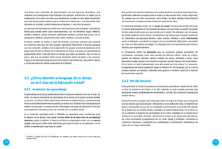 214 215
2	
El vínculo a la página web está en la bibliografía. Ver: CERVERA, Juan (2002) y hacer clic en el ícono HTML para
acceder al texto.
El aprendizaje de la danza puede darse tanto en espacios abiertos como en el aula. Sin
duda, un entorno importante de aprendizaje de la danza es el propio contexto familiar
y comunal. Los niños y niñas suelen estar presentes en celebraciones y acontecimientos
en los que el baile espontáneo en parejas y la danza con carácter ritual o de espectáculo
artístico es frecuente. La mayoría de los niños llega a las aulas de educación inicial con
una experiencia dancística previa de acuerdo con su contexto social.
En la institución educativa inicial o PRONOEI es importante crear condiciones para
la vivencia de la danza. Esto puede hacerse tanto en el aula como en los espacios
exteriores, patios o jardines. Si fuera en el aula, es importante contar con un espacio
amplio. Este espacio debe estar delimitado para que los niños no se dispersen y no se
dañen, y también para que haya un orden.
3.5	 ¿Cómo abordar el lenguaje de la danza
en el II ciclo de la Educación Inicial?
Si se contara con espacios exteriores como patios, jardines o el campo, sería importante,
igualmente, delimitar el espacio para la danza, ya sea usando tizas, cintas o algún tipo
de señales que los niños reconozcan como límites. Se debe trabajar lúdicamente el
reconocimiento y respeto de estos límites por parte de los niños.
Es importante también contar con un equipo de sonido, aunque sea sencillo, para que
la música esté presente en las sesiones de danza. De ese modo, se podrá incorporar
música seleccionada para que sea acorde con la sesión. Sin embargo, aun sin equipo
de sonido podemos hacer danza. Un elemento muy valioso para la sesión puede ser
un instrumento de percusión (tambor, cajón, bombo, etcétera) u otros instrumentos
como un triángulo o una flauta. En ningún caso se recomienda utilizar pitos, que suelen
ser más un modo violento de obligar a la disciplina que una herramienta que motive a
danzar y que organice tiempos.
Es conveniente contar con elementos que, en ocasiones, puedan acompañar los
movimientos corporales, como telas grandes de diversos colores, cintas de colores,
pelotas de diversos tamaños, globos, bolsitas de arena, pañuelos y varas. Estos
elementos pueden ayudar a la conciencia corporal y aportar riqueza a los movimientos.
Por lo tanto, un baúl implementado para ello puede ser muy valioso. En ocasiones,
la experiencia de danza propiciará luego la vivencia en otro lenguaje, por lo cual se
podrían requerir, por ejemplo, materiales para graficar o modelar a partir de la vivencia
de movimiento corporal.
El docente tiene la misión de preservar el movimiento espontáneo y festivo de los niños
y niñas en presencia de música o sin ella. Además, es quien puede promover que
descubran nuevas posibilidades de movimiento y, con ello, de conciencia corporal y de
sentido rítmico.
El docente tendrá un poder muy fuerte para influir en el tipo de música que se escuche
y en las danzas que se practiquen, reforzando o no los bailes de moda, la repetición de
pasos y coreografías que se ven en la televisión o promoviendo una mirada más amplia
de la danza con un sentido creador, sensible y en cierta medida ritual. Por lo tanto, su
rol se orientará a observar las necesidades de los niños, investigar en la riqueza de la
cultura en la que están ubicados, seleccionar la música y las propuestas dancísticas,
así como acompañar la experiencia de un modo alegre y motivador, brindando la
contención necesaria y respetando las posibilidades y características kinestésicas de
cada niño sin exigir uniformidad.
3.5.1	Ambiente de aprendizaje
3.5.2	 Rol del docente
Una forma más avanzada de representación son los ejercicios dramáticos, que
requieren una participación más individual. Por ejemplo, transformar un objeto con la
imaginación: se le pide a los niños que transformen un palito en otro objeto mimándolo
para que todos puedan adivinar qué es. Podría ser un bebé, pero, si el niño realiza otras
acciones con el palito, podría tratarse de un lapicero, o una caña de pescar.2
Los ejercicios de improvisación parten de un tema que ya ha sido trabajado. Hay distintos
temas que pueden servir para improvisaciones: uso de elementos (agua, teléfono,
vestidos, etcétera), valores (amistad, solidaridad, etcétera), sonidos (del campo, de un
aeropuerto, etcétera), sensaciones (calor, dolor, etcétera), y así por el estilo.
El drama creativo se realiza a partir de historias, canciones, poemas que nosotros
les contamos para que los niños puedan representar libremente. El proceso empieza
con una narración, continúa con la separación en grupos, la toma de decisiones en el
grupo para ver cómo y dónde van a representar el drama, el ensayo y la representación
propiamente dicha. Todo ello toma un tiempo que debe ser previsto. Aquí no hay un
guion, sino que los propios niños toman decisiones sobre los textos y las acciones.
Luego, en la evaluación preguntamos cómo salió la representación, qué podría mejorar
y se discute sobre los valores implicados en la historia.
 