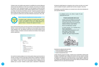 106 107
de frases de sentido figurado con preguntas ¿cómo se forma una bola con la masa?,
¿cómo se aplastan las papas?, ¿puedes hacer una bola con papas? , entre otras.
Este ejemplo nos permitirá observar en la actuación de los niños otros indicadores de
esta capacidad inferencial.
Galletas
Ingredientes
Preparación:
1 taza de harina
1/2 cucharadita de sal
Agua
100 gramos de mantequilla
1 huevo
1.	 Lávate las manos y alista los utensilios.
2.	 Cierne la harina y forma una montaña sobre la
mesa limpia.
3.	 Haz un huequito en la montaña, coloca dentro
la mantequilla y mezcla con los dedos.
4.	 Agrega el huevo, la sal y amasa.
5.	Estira la masa y corta con envases de
diferentes formas.
6.	Pon al horno por 15 minutos.
A finales de este ciclo también puede aparecer la posibilidad de encontrar diferencias
entre los seres vivos referidos en un texto. Así, por ejemplo, como vemos en el Cuaderno
de Trabajo de 5 años "Aprendemos jugando", los niños después de haber escuchado
la lectura de un texto sobre felinos, pueden señalar la diferencia entre uno doméstico y
uno salvaje. Ante esta frase encontrada en ese texto: "Excepto los guepardos todos los
felinos pueden esconder sus garras mientras no las usan", los niños pueden establecer
que un guepardo es distinto de los otros felinos (Ministerio de educación, 2010, p.108).
El estudiante asigna significado a los textos. Formula inferencias
a partir de sus saberes previos, de los indicios que le ofrece
el texto y del contexto en el que este se produce. Mientras va
leyendo, verifica o reformula sus hipótesis de lectura.
CAPACIDAD
4
El zorro enamorado de la Luna
Cuando el zorro vio el reflejo de la Luna en las
aguas limpias del lago, se enamoró de ella.
Levantó la cabeza al cielo y la vio: era hermosa,
redonda y luminosa, y quiso hablarle.
Pero la Luna estaba lejos, muy lejos.
Los niños escuchan. En un momento de la
lectura, Jorge pregunta:
"¿Por qué el zorro se enamoró de la Luna?"
Rosa contesta: "Porque ahí dice".
La maestra vuelve a leer el texto.
Jorge dice: "¡Ah, yaaa!. Porque era bonita."
La profesora les lee a los niños el cuento “El zorro
enamorado de la Luna”.
Examinemos las ideas de este breve texto:
1.	 El zorro vio el reflejo de la Luna.
2.	 La Luna era hermosa, luminosa y redonda.
3.	 El zorro se enamoró de la Luna.
Cuando Jorge dice “porque era bonita”, muestra que ha comprendido la relación entre
las ideas. Ha establecido que la belleza de la Luna (la Luna era hermosa, luminosa
y redonda) causa que el zorro se enamore de ella. Con esa afirmación, Jorge pone
en evidencia su comprensión de esta parte del texto, porque explica la relación de
causa-efecto entre dos ideas del texto que escucha leer. Además, da indicios de haber
identificado cómo son y qué hacen los personajes.
Incluso antes de empezar a leer o escuchar lo que le leen, los niños anticipan el contenido
del texto. Lo hacen a partir de indicios: las imágenes son las principales bases sobre las
cuales hipotetizan. Pero, más adelante, durante este ciclo los indicios pueden ser más
variados: los títulos, las siluetas (o estructuras externas de los textos) o incluso algunas
palabras significativas.
Así a partir de la silueta prototípica de una receta pueden anticipar qué encontrarán en
ese texto. No todos los niños de esta etapa pueden deducir el significado de palabras
no conocidas. Pueden no comprender del todo la frase “amasar las papas”, o términos
como “aplastar” o “echar”, por lo que es recomendable aclarar el significado de las
palabras que no conocen. También se puede ayudar a desarrollar la interpretación
Infiere e interpreta el significado de los textos escritos
 