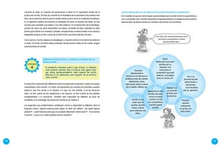 118 119
¿Cómo desarrollar con los niños de Educación Inicial esta competencia?
En la medida en que los niños tengan oportunidades para escribir de forma espontánea y
con un propósito claro, podrán desarrollar progresivamente la competencia para producir
diversos tipos de textos escritos en variadas situaciones comunicativas.
Escribir como
creen que se
escribe usando
trazos o letras
para expresar sus
ideas.
Dictar
textos para que sean
escritos por su
docente: una
carta para un
compañero que está
enfermo, una tarjeta
para su mamá, etc.
Apoyarse en otros
escritos del aula,
como su propio
nombre y el de
sus compañeros,
cuando quiere
escribir.
Producir
escritos
trabajando
en grupo con
otros niños.
Escuchar
atentamente la
lectura en voz alta que su
profesora hace de cuentos,
adivinanzas, rimas,
información sobre un tema
de su interés, noticias, etc. Revisar con
su docente
el texto que
le dictaron.
Ver a su
docente escribir
textos frente a
situaciones
comunicativas
que se generan.
Los niños irán desempeñándose como
escritores competentes si tienen
oportunidades para…
Es esencial la capacidad de reflexionar sobre el propio texto producido y sobre las propias
capacidades como escritor. Los niños, acompañados por nosotros los docentes, pueden
revisar lo que han escrito a su manera o lo que nos han dictado. Si se los hacemos
notar, se dan cuenta de las repeticiones y las reparan; se dan cuenta de las posibles
ambigüedades y lo solucionan. También esta capacidad de reflexión se pone de
manifiesto en la estrategia de producción escrita en el capítulo 3.
Las preguntas que problematizan contribuyen mucho a desarrollar la reflexión sobre el
lenguaje mismo, aspecto esencial para lograr un texto de calidad: "¿Se repite alguna
palabra?", "¿Qué hacemos para que no se repita 'Alexandra' varias veces?" , "Si yo escribo
'nosotros', "¿cómo va a saber quiénes somos nosotros?".
Convertir en texto, el conjunto de sensaciones e ideas es la capacidad central de la
producción escrita. Se trata de convertir en la linealidad de la expresión (una palabra tras
otra, una oración tras otra) lo que en nuestra mente ocurre como un contenido simultáneo.
En el siguiente capítulo encontrarás la estrategia de dictar al docente las ideas; en esa
ocasión para escribirle una tarjeta a una niña enferma. En la descripción de la estrategia,
podrás ver cómo los niños desarrollan sus ideas, convierten el texto oralizado en texto
escrito que le dictan a la maestra y añaden complementos convencionales como saludo y
despedida porque se dan cuenta de la información que tiene este tipo de texto.
Como vemos, muchos saberes se despliegan y conectan entre sí al momento de elaborar
un texto. Por tanto, los niños deben participar de situaciones reales en las cuales tengan
oportunidades de escribir.
CAPACIDAD
4
Reflexiona sobre la forma, contenido y contexto de sus
textos escritos
El estudiante reflexiona sobre lo que escribe. La reflexión
está presente durante todo el proceso. Esto quiere decir
que revisa permanentemente cada aspecto del escrito
mientras lo va elaborando, para mejorar así su práctica
como escritor.
 