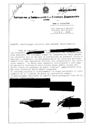 Documento Sisde 12 marzo 1994 sull'omicio di Ilaria Alpi