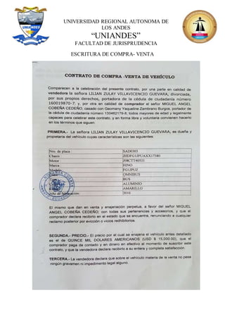 UNIVERSIDAD REGIONAL AUTONOMA DE
LOS ANDES
“UNIANDES”
FACULTAD DE JURISPRUDENCIA
ESCRITURA DE COMPRA- VENTA
 
