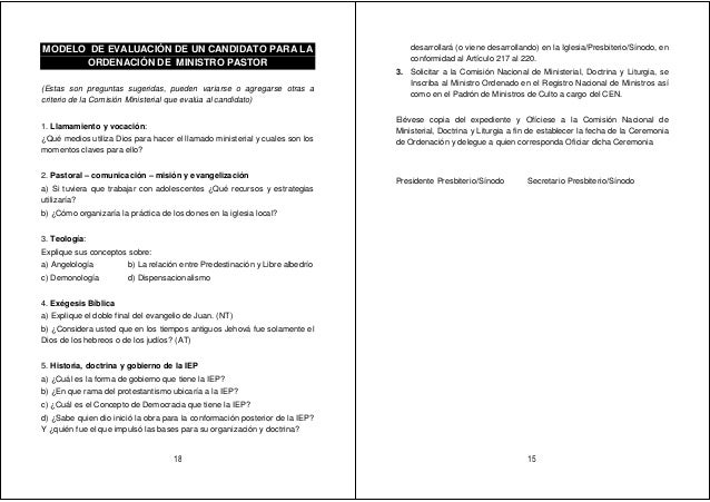 DOCUMENTOS DE USO MINISTERIAL EN LA IGLESIA EVANGELICA PERUANA