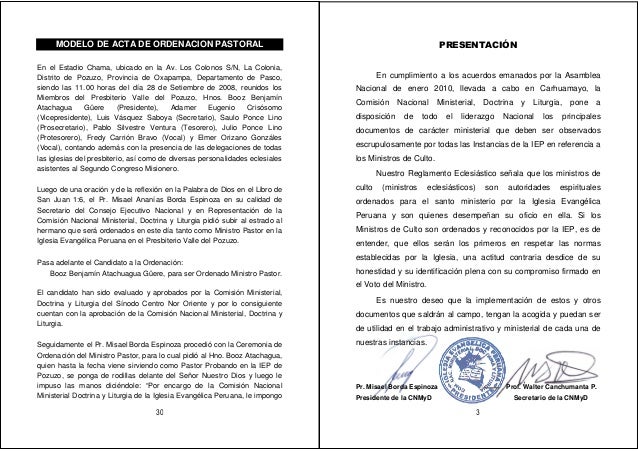 DOCUMENTOS DE USO MINISTERIAL EN LA IGLESIA EVANGELICA PERUANA