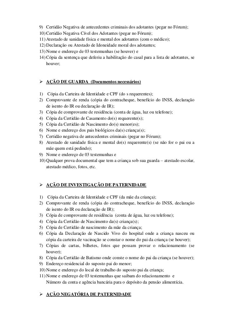 Documentos necessários para ações - Escola Modelo de Advocacia