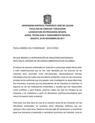 Investigación industrias colombianas e impacto ambiental