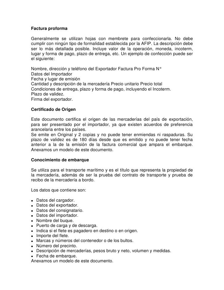 Documentos para realizar una Exportación