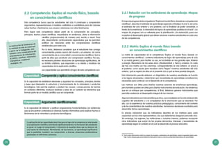 26 27
2.2 Competencia: Explica el mundo físico, basado
en conocimientos científicos
Esta competencia busca que los estudiantes del ciclo V construyan y comprendan
argumentos, representaciones o modelos cualitativos o cuantitativos para dar razones
sobre hechos o fenómenos, sus causas y relaciones con otros fenómenos.
Para lograr esta competencia deben partir de la comprensión de conceptos,
principios, teorías y leyes científicas, respaldados en evidencias, datos e información
científica proporcionados de manera oral, escrita o visual. Para
ello, desarrollarán continuamente capacidades que les permitan
justificar las relaciones entre las comprensiones científicas
establecidas para este ciclo.
Por lo tanto, debemos considerar que el estudiante trae consigo
conocimientos previos acerca del mundo y el universo, así como
conocimientos de su comunidad y conocimientos científicos. Será a
partir de ellos que construirá una comprensión científica. Por eso,
es necesario plantear situaciones de aprendizaje significativas, de
su ámbito cotidiano, que respondan a su interés y movilicen las
capacidades de la explicación científica.
Las capacidades que permitirán el logro de esta competencia son:
Es la capacidad de establecer relaciones y organizar los conceptos, principios, teorías
y leyes que interpretan la estructura y funcionamiento de la naturaleza y productos
tecnológicos. Esto permite explicar o predecir las causas y consecuencias de hechos
en contextos diferentes. Involucra abstraer y aislar de un contexto los elementos que
forman parte de un modelo científico que se comprende.
Es la capacidad de elaborar y justificar proposiciones fundamentadas con evidencias
que se encuentran contenidas en diversas fuentes informativas para explicar hechos o
fenómenos de la naturaleza y productos tecnológicos.
Comprende y aplica conocimientos científicosCapacidad:
Argumenta científicamenteCapacidad:
La aplicación de las capacidades descritas para el logro de la competencia relacionada
a la explicación científica contribuirá significativamente a la formación del estudiante
al poner en juego la comprensión e inferencia de aquellas ideas que se deducen de
una fuente de información. Permitiendo, de esa manera, un aprendizaje significativo
que le posibilite transferir esa comprensión a diversas situaciones problemáticas
planteadas en diferentes contextos.
La explicación de fenómenos de
la realidad no solo se construye
a partir de la indagación, sino
también como consecuencia del
procesamiento de información,
al definir, clasificar, reformular,
ejemplificar, establecer
analogías, etc.
2.2.1 Relación con los estándares de aprendizaje: Mapas
de progreso
Elmapadeprogresodelacompetencia“Explicaelmundofísico,basadoencompetencias
científicas”, describe el estándar de aprendizaje esperado al finalizar el ciclo V, así como
el estándar del ciclo anterior y uno posterior, con la finalidad de poder consolidar, a
través de la enseñanza, la diversidad de logros de aprendizaje posibles en el aula4
. Los
mapas de progreso son un referente para la planificación y la evaluación, pues nos
muestran el desempeño global que deben alcanzar nuestros estudiantes en cada una
de las competencias.
2.2.2 Matriz: Explica el mundo físico basado
en conocimientos científicos
La matriz de capacidades de la competencia “Explica el mundo físico, basado en
conocimientos científicos”, contiene indicadores de logro del aprendizaje para el ciclo
V. La matriz general, para facilitar su uso, se ha dividido en tres grandes ejes: Materia
y energía, Mecanismo de los seres vivos y Biodiversidad, y Tierra y universo. En cada
eje hay una matriz con tres columnas, correspondientes al ciclo anterior, el actual y
el posterior, como ayuda para visualizar cómo “llegan” nuestros estudiantes del ciclo
anterior, qué se espera de ellos en el presente ciclo y qué se tiene previsto después.
Esta información permite elaborar un diagnóstico de nuestros estudiantes en función
a los logros alcanzados y determinar qué necesidades de aprendizaje consideramos
necesarias para continuar con el desarrollo de la competencia.
Las matrices son útiles para diseñar nuestras sesiones de enseñanza-aprendizaje,
pero también pueden ser útiles para diseñar instrumentos de evaluación. No olvidemos
que en un enfoque por competencias, al final, debemos generar instrumentos que
permitan evidenciar el desempeño integral de las mismas.
Algunosindicadoressonmássencillosqueotros,ysecomplejizanenfunciónaldesarrollo
cognitivo del estudiante y a la complejidad de la información que se abordará. Por
ello, con la experiencia de nuestras prácticas pedagógicas, conocimiento del contexto
y de las características de nuestros estudiantes, tomaremos decisiones acertadas para
desarrollar dichos aprendizajes.
Es preciso mencionar que los indicadores descritos en las matrices para cada
capacidad son los más representativos y los que deberíamos asegurar para este ciclo.
Sin embargo, las regiones, las instituciones o nosotros mismos, podemos incorporar
otros indicadores que surjan de las propias demandas, intereses y necesidades de
aprendizaje según el contexto en el cual se desarrolla el proceso educativo.
4	 Para mayor información sobre los mapas de progreso o estándares de aprendizaje, revise la siguiente página web:
http://www.sineace.gob.pe/acreditacion/educacion-basica-y-tecnico-productiva/estandares-de-aprendizaje/.
 