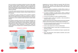 24 25
(como el mar profundo y las tecnologías de perforación de núcleos de hielo), satélites
de muestreo (incluyendo imágenes multiespectrales y sistemas de posicionamiento
global GPS), y plataformas (tales como el telescopio Hubble y el sumergible Alvin). Esto
ha involucrado el desarrollo y la práctica de pensamiento espacial por ejemplo, mapas,
técnicas de análisis (análisis de superficie de tendencia), y sistemas de representación
(diagramas espectrales).
En este sentido, aprender geometría relacionada a estas situaciones desarrolla en el
estudiante una forma de comprender y proceder en diversos contextos haciendo uso
de la matemática.
La competencia actúa y piensa en situaciones de forma, movimiento y localización
implica desarrollar progresivamente el sentido de la ubicación en el espacio, la
interacción con los objetos, la comprensión de propiedades de las formas y cómo estas
se interrelacionan, así como la aplicación de estos conocimientos al resolver diversas
problemas.
Esta competencia se desarrolla a través de las cuatro capacidades matemáticas, que
se interrelacionan para manifestar formas de actuar y pensar en el estudiante, esto
involucra desarrollar modelos expresando un lenguaje geométrico, emplear variadas
representaciones que describan atributos de forma, medida y localización de figuras
y cuerpos geométricos, emplear procedimientos de construcción y medida para
resolver problemas, así como expresar formas y propiedades geométricas a partir de
razonamientos.
Investigaciones en el campo de la didáctica de la geometría, Villiers (1999), Moreno
(2002), Duval (1998), Herscowitz y Vinner (1987), han llevado a reconocer que el
aprendizaje de la geometría es un proceso complejo que pone en tensión ciertos polos
del desarrollo cognitivo:
	 Los procesos cognitivos de visualización, así Gutiérrez (1996) en relación a la
enseñanzadelageometriadefinelavisualizacióncomolaactividadderazonamiento
basada en el uso de elementos visuales o espaciales.
	 Los procesos de justificación de carácter informal o formal. “El estudio del
razonamiento está constitutivamente ligado al estudio de la argumentación” (Godino
y Recio, citados por Bressan 1998).
	 Los procesos de dar significado a los objetos y propiedades geométricas.
	 Los dominios empíricos y teóricos de la geometría, a través del desarrollo de
habilidades de dibujo y construcción.
Lo expuesto anteriormente ponede manifiesto la importancia de promover aprendizajes
asociado a la idea de formas, posición y movimiento. Algunas caracteristicas son:
	 Usar relaciones espaciales al interpretar y describir en forma oral y gráfica trayectos
y posiciones para distintas relaciones y referencias.
	 Construir y copiar modelos hechos con formas bi y tridimensionales.
	 Expresar propiedades de figuras y cuerpos según sus características para que los
reconozcan o los dibujen.
	 Explorar afirmaciones acerca de características de las figuras y argumentar sobre
su validez.
	 Estimar, medir efectivamente y calcular longitudes, capacidades y pesos usando
unidades convencionales.
CAPACIDADES DE LA COMPETENCIA
Actúa y piensa
matemáticamente
en situaciones de
forma, movimiento y
localización.
Matematiza situaciones
Asociar problemas diversos
con modelos referidos a
propiedades de las formas,
localización y movimiento
en el espacio.
Justificar y validar conclusiones,
supuestos, conjeturas e hipótesis
respecto a las propiedades de las
formas, sus transformaciones y
la localización en el espacio.
Razona y argumenta
generando ideas matemáticas
Comunica y representa ideas
matemáticas
Expresar las propiedades de
las formas, localización y
movimiento en el espacio,
de manera oral o escrita,
haciendo uso de diferentes
representaciones y lenguaje
matemático.
Planificar, ejecutar y valorar
estrategias heurísticas y
procedimientos de localización,
construcción, medición y
estimación, usando diversos
recursos para resolver
problemas.
Elabora y usa estrategias
 