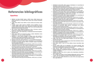 116 117
Referencias bibliográficas
Especificas
•	 BRESSAN, Ana María; BOGISIC, Beatriz y CREGO, Karina. (2006). Razones para
enseñar geometría en la Educación Básica. Buenos Aires: Ediciones Novedades
Educativas.
•	 CARBO, Liliana; GRACIA, Vicent. (2009). El mundo a través de los números. Lleida:
Milenio.
•	 CHANDÍA, Eugenio; LÓPEZ, Alejandro; MARTÍNEZ, Salomé; MARTÍNEZ, Francisco
y ROJAS, Daniela. (2012). Datos y azar. Texto para el formador. Para futuros
profesores de la educación básica. Programa ReFIP. Chile: Centro de Modelamiento
Matemático Blanco Encalada-Ediciones SM.
•	 DÍAZ, Leonora. (1998): Reflexiones didácticas en torno a fracciones, razones y
proporciones. Santiago de Chile: Ministerio de Educación.
•	 GOÑI, Jesús. (coord.). (2011). Matemáticas. Complementos de formación disciplinar.
Barcelona: Graó.
•	 GUELLI, Oscar. (2007). EJA. Educação de jovens e adultos. Matemática. Ensino
fundamental 3° e 4° ciclos. Sao Paulo: Editora Ática.
•	 MARSHALL, A. (2010). Discover strategies to engage young math students in
competently using multiple representations. Fecha de consulta: 1/1/2013. <http://
www.nctm.org/eresources/view_media.asp?article_id=9351>
•	 Ministerio de Educación. (2012). Resolvamos 1 y 2. Lima: Ministerio de Educación.
•	 MINISTERIO DE EDUCACIÓN. (2007). Aspectos metodológicos en el aprendizaje de
los sistemas de números naturales, enteros, racionales y reales en secundaria.
Fecha de consulta: 24/12/2014.
<http://sistemas02.minedu.gob.pe/archivosdes/fasc_mat/04_mat_d_s2_f1.pdf>
•     MINISTERIO DE EDUCACIÓN. (2007). Aspectos metodológicos en el aprendizaje de
los sistemas numéricos en secundaria. Fecha de consulta: 24/12/2014.
<http://sistemas02.minedu.gob.pe/archivosdes/fasc_mat/04_mat_d_s2_f1.pdf>
•	 MINISTERIO DE EDUCACIÓN. (2007). Aspectos metodológicos en el aprendizaje para
los números y numerales. Fecha de consulta: 24/12/2014.
<http://sistemas02.minedu.gob.pe/archivosdes/fasc_mat/04_mat_d_s3_f1.pdf>
•	 MINISTERIO DE EDUCACIÓN. (2007). Aspectos metodológicos en el aprendizaje para
las razones y proporciones. Fecha de consulta: 24/12/2014.
<http://sistemas02.minedu.gob.pe/archivosdes/fasc_mat/04_mat_e_s1_f1.pdf>
•	 MINISTERIO DE EDUCACIÓN. (2007). Aspectos metodológicos en el aprendizaje de
la geometría. Fecha de consulta: 24/12/2014.
<http://sistemas02.minedu.gob.pe/archivosdes/fasc_mat/04_mat_d_s2_f4.pdf>
•	 MINISTERIO DE EDUCACIÓN. (2007). Aspectos metodológicos en el aprendizaje de
los poliedros. Fecha de consulta: 24/12/2014.
<http://sistemas02.minedu.gob.pe/archivosdes/fasc_mat/04_mat_d_s3_f7.pdf>
•	 MINISTERIO DE EDUCACIÓN. (2007). Aspectos metodológicos en el aprendizaje de la
geometría con corte y doblado de papel. Fecha de consulta: 24/12/2014.
<http://sistemas02.minedu.gob.pe/archivosdes/fasc_mat/04_mat_e_s2_f1.pdf>
•	 MINISTERIO DE EDUCACIÓN. (2007). Aspectos metodológicos en el aprendizaje de
transformaciones geométricas. Fecha de consulta: 24/12/2014. <http://sistemas02.
minedu.gob.pe/archivosdes/fasc_mat/04_mat_e_s2_f7.pdf>
•	 MINISTERIO DE EDUCACIÓN. (2007). Aspectos metodológicos en el aprendizaje de
funciones en secundaria. Fecha de consulta: 24/12/2014.
<http://sistemas02.minedu.gob.pe/archivosdes/fasc_mat/04_mat_d_s2_f3.pdf>
•	 MINISTERIO DE EDUCACIÓN. (2007). Aspectos metodológicos en el aprendizaje del
álgebra en secundaria. Fecha de consulta: 24/12/2014.
<http://sistemas02.minedu.gob.pe/archivosdes/fasc_mat/04_mat_d_s2_f2.pdf>
•	 MINISTERIO DE EDUCACIÓN. (2007). Resolución de ecuaciones en secundaria. Fecha
de consulta: 24/12/2014.
<http://sistemas02.minedu.gob.pe/archivosdes/fasc_mat/04_mat_d_s3_f4.pdf>
•	 MINISTERIO DE EDUCACIÓN. (2007). Aspectos metodológicos para elaborar
encuestas. Fecha de consulta: 24/12/2014.
<http://sistemas02.minedu.gob.pe/archivosdes/fasc_mat/04_mat_e_s1_f9.pdf>
•	 MINISTERIO DE EDUCACIÓN. (2007). Aspectos metodológicos en el aprendizaje de la
probabilidad. Fecha de consulta: 24/12/2014.
<http://sistemas02.minedu.gob.pe/archivosdes/fasc_mat/04_mat_e_s1_f8.pdf>
•	 MINISTERIO DE EDUCACIÓN. (2007). Aspectos metodológicos en el aprendizaje de la
estadística y probabilidad. Fecha de consulta: 24/12/2014.
<http://sistemas02.minedu.gob.pe/archivosdes/fasc_mat/04_mat_d_s2_f5.pdf>
•	 MINISTERIO DE EDUCACIÓN. (2007). Uso de los recursos tecnológicos en el
aprendizaje de la matemática. Fecha de consulta: 24/12/2014.
<http://sistemas02.minedu.gob.pe/archivosdes/fasc_mat/04_mat_d_s1_f6.pdf>
•	 PARRA, Cecilia; SAIZ, Irma. (2010) Enseñar Aritmética a los más chicos. Santa Fe:
Ediciones Homo Sapiens.
•	 RICOTTI, Stella. (2010). Juegos y problemas para construir ideas matemáticas. Buenos
Aires: Ediciones Novedades Educativas.
•	 ROJO, Alberto. (2012). El azar en la vida cotidiana. Buenos Aires:Editores Siglo
Veintiuno.
•	 ROUCHE, Nicolás. (1994). De las magnitudes a los números racionales. Serie
Enseñanza de las Matemáticas y de las Ciencias. Documento n.º 2/94. Santiago de
Chile: Centro de Investigación y Desarrollo de la Educación
•	 SWAN, Malcolm. (2005). Improving learning in mathematics: challenges and
strategies. Nottingham: Department for Education and Skills Standards Unit de la
University of Nottingham.
•	 STEWART, Ian. (2007). Como cortar un pastel y otros rompecabezas matemáticos.
Madrid: Editorial Critica.
•	 TALL, D. (2008). The Transition to Formal Thinking in Mathematics. Fecha de consulta:
1/1/2013. <http://link.springer.com/article/10.1007%2FBF03217474?LI=true#>
•	 ZAPICO, Irene y otros. (2006). Matemática en su salsa, historia, arte y juegos. Buenos
Aires: Lugar editorial S.A.
 