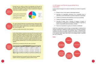78 79
Fernando lleva las cuentas de manera muy organizada, por ello gusta de
usar tablas y gráficos matemáticos para poder tomar decisiones claras y con
fundamento. Él ha dividido su sueldo en 5 rubros y ha elaborado el diagrama
circular que se muestra a continuación:
¿Cuánto gasta en entretenimiento?
¿Cuánto gasta en alimentación?
¿Cuánto gasta en total?
El Sr. Arturo Cárdenas trabaja para una empresa agrícola. Después de cobrar
su sueldo mensual, fue a su casa y le dio 2/5 de su sueldo a su esposa; luego
salió en la tarde y gastó la mitad del resto en ocho libros de relatos para sus
hijos. Ahora le quedan S/. 300.
¿Cuánto es el sueldo mensual del Sr. Arturo Cárdenas?
Cuatro amigos trabajaron durante las vacaciones del verano pasado: por las
mañanas, vendiendo raspadillas de cuatro sabores, y por las tardes, empa-
nadas de cinco sabores. Antes de empezar el verano, se pusieron de acuer-
do para repartirse las ganancias en partes iguales. Así, designaron a Julia
como contadora del grupo y convinieron en que ella debía llenar el formato
que se muestra. Al final de cada semana, juntaban las ganancias de los cua-
tro y las repartían equitativamente. Con los datos que aparecen en el cuadro
siguiente,
¿puedes decir si el reparto fue justo para cada uno de ellos?
Sumando las ganancias y los repartos de las cuatro semanas, ¿quiénes
recibieron más de lo que ganaron? ¿Quiénes recibieron menos?
3.1.4 El juego como fuente de aprendizaje de la
matemática
Cuando se utilizan los juegos en las clases de matemática, se consideran las siguientes
ventajas:
	 Rompen la rutina, nos dan espacio al aprendizaje tradicional.
	 Desarrollan las capacidades particulares de los estudiantes hacia la
matemática, ya que mediante ellos se aumenta la disposición al aprendizaje.
	 Fortalecen la socialización entre estudiantes, así como con sus docentes.
	 Fortalecen la creatividad de los estudiantes.
	 Desarrollan el espíritu crítico y autocrítico, la disciplina, el respeto, la
perseverancia, la cooperación, el compañerismo, la lealtad, la seguridad, la
audacia, la puntualidad, entre otros valores y actitudes.
	 Propician el compañerismo, el gusto por la actividad y la solidaridad.
A partir de un medio natural, como es el juego, se pretende llegar a la abstracción de
cuestiones matemáticas, mediados en primera instancia por la sensación, percepción
e intuición; para luego, con la lógica del pensamiento, llegar a comprender ideas
matemáticas. Este proceso tan delicado, mediado por el docente, es el que se consigna
en las siguientes etapas, según Zoltan Dienes, esta estrategia también es aplicable
para otras competencias.
s/. 350
s/. 250
s/. 100
s/. 200
s/. 300
Alimentación
Servicios
Transporte
Salud
Entretenimiento
amigo
Ganancia
producida
(S/.)
Le tocó
Ganancia
producida
(S/.)
Le tocó
Ganancia
producida
(S/.)
Le tocó
Ganancia
producida
(S/.)
Le tocó
Ganancia
producida
(S/.)
Le tocó
Carlos2 73 02 52 21 04
Julia 18 28 16 18 80
Diego 20 17 25 15 77
Rosa2 52 41 52 08 4
totaL 99 81 75 345
Reparto 90/4
Venta de rapadillas y empanadas
Primera semana segunda semana tercera semana cuarta semana total
Problema de
traducción
compleja
Ejemplo de
problema de
traducción simple
Problemas de
interpretación,
aplicación y
valoración
Fases:
f. Formalización
o demostración
e. Descripción
de las repre-
sentaciones
b. Estructuración
a. Adaptación
c. Abstracción
d. Representa-
ción gráfica o
esquemática
 