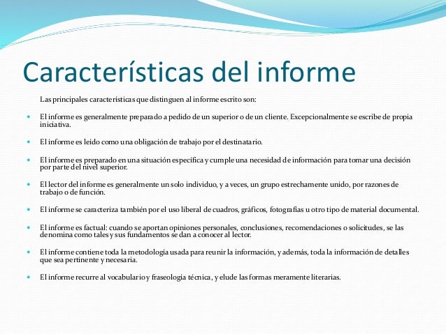 Resultado de imagen para características de un informe