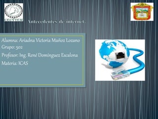 Alumna: Ariadna Victoria Muñoz Lozano
Grupo: 502
Profesor: Ing. René Domínguez Escalona
Materia: ICAS
 