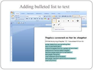 Adding bulleted list to text
 