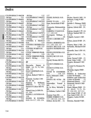 INDEX

Index
CVS PHARMACY #04238
- 90 Day . . . . . . . . 131
CVS PHARMACY #04491
- 90 Day . . . . . . . . 131
CVS PHARMACY #04497
- 90 Day . . . . . . . . 131
CVS PHARMACY #04614
- 90 Day . . . . . . . . 131
CVS PHARMACY #04645
- 90 Day . . . . . . . . 131
CVS PHARMACY #04799
- 90 Day . . . . . . . . 140
CVS PHARMACY #04806
- 90 Day . . . . . . . . 140
CVS PHARMACY #05040
- 90 Day . . . . . . . . 140
CVS PHARMACY #05077
- 90 Day . . . . . . . . 131
CVS PHARMACY #05150
- 90 Day . . . . . . . . 143
CVS PHARMACY #05152
- 90 Day . . . . . . . . 131
CVS PHARMACY #05155
- 90 Day . . . . . . . . 131
CVS PHARMACY #05163
- 90 Day . . . . . . . . 143
CVS PHARMACY #05195
- 90 Day . . . . . . . . 143
CVS PHARMACY #05214
- 90 Day . . . . . . . . 131
CVS PHARMACY #05216
- 90 Day . . . . . . . . 132
CVS PHARMACY #05218
- 90 Day . . . . . . . . 132
CVS PHARMACY #05239
- 90 Day . . . . . . . . 132
CVS PHARMACY #05400
- 90 Day . . . . . . . . 132
CVS PHARMACY #05747
- 90 Day . . . . . . . . 140
CVS PHARMACY #05852
- 90 Day . . . . . . . . 132
CVS PHARMACY #05853
- 90 Day . . . . . . . . 132
CVS PHARMACY #05901

154

- 90 Day . . . . . . . . 132
CVS PHARMACY #06972
- 90 Day . . . . . . . . 132
CVS PHARMACY #07219
- 90 Day . . . . . . . . 143
CVS PHARMACY #07889
- 90 Day . . . . . . . . 132
CVS PHARMACY #07921
- 90 Day . . . . . . . . 132
CVS PHARMACY #07973
- 90 Day . . . . . . . . 140
CVS PHARMACY #07991
- 90 Day . . . . . . . . 132
CYNTHIA E FRANCO
O.D. . . . . . . . . . . . 119
CYNTHIA S RODRIGUEZ
O.D. . . . . . . . 120, 127
CYNTHIA WARD O.D. . .
115, 118
CYSTIC FIBROSIS PHARMACY . . . . . . . . . 129
CYSTIC FIBROSIS PHARMACY - 90 Day . . . 132

D
Daccache, Danny K
DMD . 64, 70, 76, 100,
106, 112
DALE S JOHNSON O.D. .
127-128
Dalton, Robert P MD 1114
Damask, Cecelia C DO .
46, 48, 88
Damion G Williams
DMD PA . . . . . 76, 112
Daniel D Cohen MD PA
38
Daniel Gray Jr DDS PA .
63, 100
DANIEL L GUNTER O.D.
128
DANIEL M FLEMING
O.D.116-117, 120, 124,

127
DANIEL RANGEL O.D. .
119
DANNY TU O.D. . . .115
Dara, Suvarchala D MD
12
Daramola, Olufunmilola
O MD . . . . . . . . . . . .51
DARSHNA V SALH O.D.
117, 120-122
Davenport, William C
MD . . . . . . . . . . . . .28
DAVID A GRUBBS O.D. .
119
DAVID A ROBERTS O.D.
117, 120, 124, 127
DAVID C RICE O.D. 118
DAVID E HANKINS O.D.
125
DAVID J FEENSTRA O.D.
120, 128
DAVID J MCCOY O.D. . .
124
David J Woska MD PA . .
12
DAVID N FISHER O.D. . .
125
DAVID N LYNNE O.D. . .
117, 124
DAVID W CHAMBERS
O.D. . . . . . . . .118, 125
Davis, Deborah L DDS . .
63, 100
DAVITA RX #1766 - 90
Day . . . . . . . . . . . .132
Dawoodjee, Yousuf A
MD . . . . . . . . . . . . .44
De La Riva, Michelle E
MD . . . . . . . . . . . . . .4
De Orduna, Carlos L MD
4
Deanna Tran DO. . . . .3
DEBBIE FORREST O.D. .
117, 120-122, 124, 127
DeBoer, Kevin DO . . 32,

55
Decker, David A MD .18
Defreese, Craig N MD . . .
50, 52
Deirdre L Pittman DMD
PA . . . . . . . . . .76, 112
Dejesus, Edwin MD . 20,
51
Dejesus, Joseph C PT .84
DeJesus, Samuel MD 3132, 35
Delgado, Lazaro L MD . .
41
Deluca, Jason R MD 29,
53
Demers, Marc L MD .36
DeNardis, Michael R DO
42
Denardis, Sara A DO 40,
43
Dentist 4 You LLC . 76,
112
Desai, Neeraj N MD. .21
Desai, Uday A MD. . .22
Despres, Bernard T DO .
24
Devoted To Women PA .
50, 52
Dhamija, Jugnu DMD . .
58, 95
Diabetes & Endocrine
Center Of Florida . . .15
Diabetes and Endocrine
Center of Florida . . .15
Diamond Fitness. . .147
Diamond, David A MD .
33-34, 55
Diasti, Riham DMD 5962, 68-69, 71-75, 9599, 104-105, 107-111
Diaz, Jorge O MD 47-48
Diaz, Juan D DO .20, 51
Dieguez, Carlos M MD . .
27
Dietzius, Harold P MD . .

 
