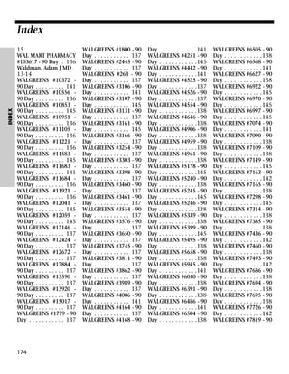 INDEX

Index
15
WAL MART PHARMACY
#103617 - 90 Day . 136
Waldman, Adam J MD .
13-14
WALGREENS #10372 90 Day . . . . . . . . . 141
WALGREENS #10556 90 Day . . . . . . . . . 136
WALGREENS #10853 90 Day . . . . . . . . . 145
WALGREENS #10951 90 Day . . . . . . . . . 136
WALGREENS #11105 90 Day . . . . . . . . . 136
WALGREENS #11221 90 Day . . . . . . . . . 136
WALGREENS #11583 90 Day . . . . . . . . . 145
WALGREENS #11683 90 Day . . . . . . . . . 141
WALGREENS #11684 90 Day . . . . . . . . . 136
WALGREENS #11921 90 Day . . . . . . . . . 136
WALGREENS #12041 90 Day . . . . . . . . . 145
WALGREENS #12059 90 Day . . . . . . . . . 145
WALGREENS #12146 90 Day . . . . . . . . . 137
WALGREENS #12424 90 Day . . . . . . . . . 137
WALGREENS #12672 90 Day . . . . . . . . . 137
WALGREENS #12884 90 Day . . . . . . . . . 137
WALGREENS #13590 90 Day . . . . . . . . . 137
WALGREENS #13920 90 Day . . . . . . . . . 137
WALGREENS #15017 90 Day . . . . . . . . . 137
WALGREENS #1779 - 90
Day . . . . . . . . . . . 137

174

WALGREENS #1800 - 90
Day . . . . . . . . . . . 137
WALGREENS #2445 - 90
Day . . . . . . . . . . . 137
WALGREENS #263 - 90
Day . . . . . . . . . . . 137
WALGREENS #3106 - 90
Day . . . . . . . . . . . 141
WALGREENS #3107 - 90
Day . . . . . . . . . . . 145
WALGREENS #3131 - 90
Day . . . . . . . . . . . 137
WALGREENS #3161 - 90
Day . . . . . . . . . . . 145
WALGREENS #3166 - 90
Day . . . . . . . . . . . 137
WALGREENS #3254 - 90
Day . . . . . . . . . . . 137
WALGREENS #3303 - 90
Day . . . . . . . . . . . 137
WALGREENS #3398 - 90
Day . . . . . . . . . . . 137
WALGREENS #3460 - 90
Day . . . . . . . . . . . 137
WALGREENS #3461 - 90
Day . . . . . . . . . . . 137
WALGREENS #3554 - 90
Day . . . . . . . . . . . 137
WALGREENS #3576 - 90
Day . . . . . . . . . . . 137
WALGREENS #3650 - 90
Day . . . . . . . . . . . 137
WALGREENS #3745 - 90
Day . . . . . . . . . . . 137
WALGREENS #3811 - 90
Day . . . . . . . . . . . 137
WALGREENS #3862 - 90
Day . . . . . . . . . . . 137
WALGREENS #3989 - 90
Day . . . . . . . . . . . 137
WALGREENS #4006 - 90
Day . . . . . . . . . . . 141
WALGREENS #4164 - 90
Day . . . . . . . . . . . 137
WALGREENS #4168 - 90

Day . . . . . . . . . . . .141
WALGREENS #4251 - 90
Day . . . . . . . . . . . .145
WALGREENS #4442 - 90
Day . . . . . . . . . . . .141
WALGREENS #4525 - 90
Day . . . . . . . . . . . .137
WALGREENS #4526 - 90
Day . . . . . . . . . . . .137
WALGREENS #4554 - 90
Day . . . . . . . . . . . .138
WALGREENS #4646 - 90
Day . . . . . . . . . . . .138
WALGREENS #4906 - 90
Day . . . . . . . . . . . .138
WALGREENS #4959 - 90
Day . . . . . . . . . . . .138
WALGREENS #4961 - 90
Day . . . . . . . . . . . .138
WALGREENS #5178 - 90
Day . . . . . . . . . . . .145
WALGREENS #5240 - 90
Day . . . . . . . . . . . .138
WALGREENS #5245 - 90
Day . . . . . . . . . . . .145
WALGREENS #5246 - 90
Day . . . . . . . . . . . .138
WALGREENS #5339 - 90
Day . . . . . . . . . . . .138
WALGREENS #5399 - 90
Day . . . . . . . . . . . .145
WALGREENS #5495 - 90
Day . . . . . . . . . . . .138
WALGREENS #5658 - 90
Day . . . . . . . . . . . .138
WALGREENS #5945 - 90
Day . . . . . . . . . . . .141
WALGREENS #6030 - 90
Day . . . . . . . . . . . .138
WALGREENS #6391 - 90
Day . . . . . . . . . . . .138
WALGREENS #6486 - 90
Day . . . . . . . . . . . .141
WALGREENS #6504 - 90
Day . . . . . . . . . . . .138

WALGREENS #6505 - 90
Day . . . . . . . . . . . .138
WALGREENS #6568 - 90
Day . . . . . . . . . . . .141
WALGREENS #6627 - 90
Day . . . . . . . . . . . .138
WALGREENS #6922 - 90
Day . . . . . . . . . . . .145
WALGREENS #6970 - 90
Day . . . . . . . . . . . .145
WALGREENS #6997 - 90
Day . . . . . . . . . . . .145
WALGREENS #7074 - 90
Day . . . . . . . . . . . .141
WALGREENS #7090 - 90
Day . . . . . . . . . . . .138
WALGREENS #7109 - 90
Day . . . . . . . . . . . .138
WALGREENS #7149 - 90
Day . . . . . . . . . . . .145
WALGREENS #7163 - 90
Day . . . . . . . . . . . .142
WALGREENS #7165 - 90
Day . . . . . . . . . . . .138
WALGREENS #7298 - 90
Day . . . . . . . . . . . .145
WALGREENS #7314 - 90
Day . . . . . . . . . . . .138
WALGREENS #7385 - 90
Day . . . . . . . . . . . .138
WALGREENS #7436 - 90
Day . . . . . . . . . . . .142
WALGREENS #7460 - 90
Day . . . . . . . . . . . .138
WALGREENS #7493 - 90
Day . . . . . . . . . . . .142
WALGREENS #7686 - 90
Day . . . . . . . . . . . .138
WALGREENS #7694 - 90
Day . . . . . . . . . . . .138
WALGREENS #7695 - 90
Day . . . . . . . . . . . .138
WALGREENS #7726 - 90
Day . . . . . . . . . . . .142
WALGREENS #7819 - 90

 