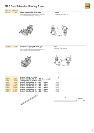 11
PD 8 Slab Table dan Shoring Tower
Untuk mengikat antar Scaffold tube Ø 48 mm
juga Scaffold tube dengan Frame R.
Untuk mengikat antar Scaffold tube Ø 48 mm
juga Scaffold tube dengan Frame R.
 
