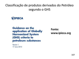 Classificação de produtos derivados do Petróleo
segundo o GHS
Fonte:
www.ipieca.org
107
 