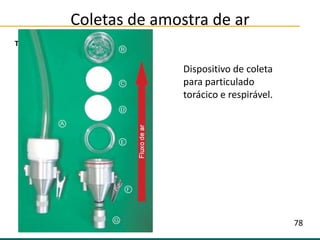 Texto
Dispositivo de coleta
para particulado
torácico e respirável.
Coletas de amostra de ar
78
 