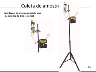 Coleta de amostras de ar
Montagem do sistema de coleta para
de amostra de área (estática)
85
 