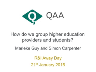 How do we group higher education
providers and students?
Marieke Guy and Simon Carpenter
R&I Away Day
21st January 2016
 